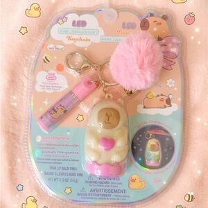 LED Mini Mood Light Keychain with Pink Pom Pom